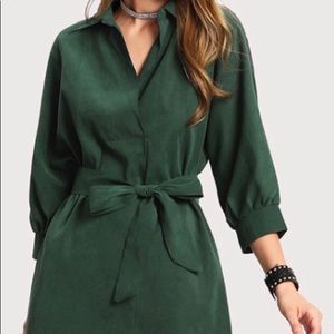Green V neck dress with tie waist